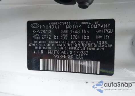 2013 Hyundai Veloster Base W/Black from USA, damaged, VIN KMHTC6AD7DU179382